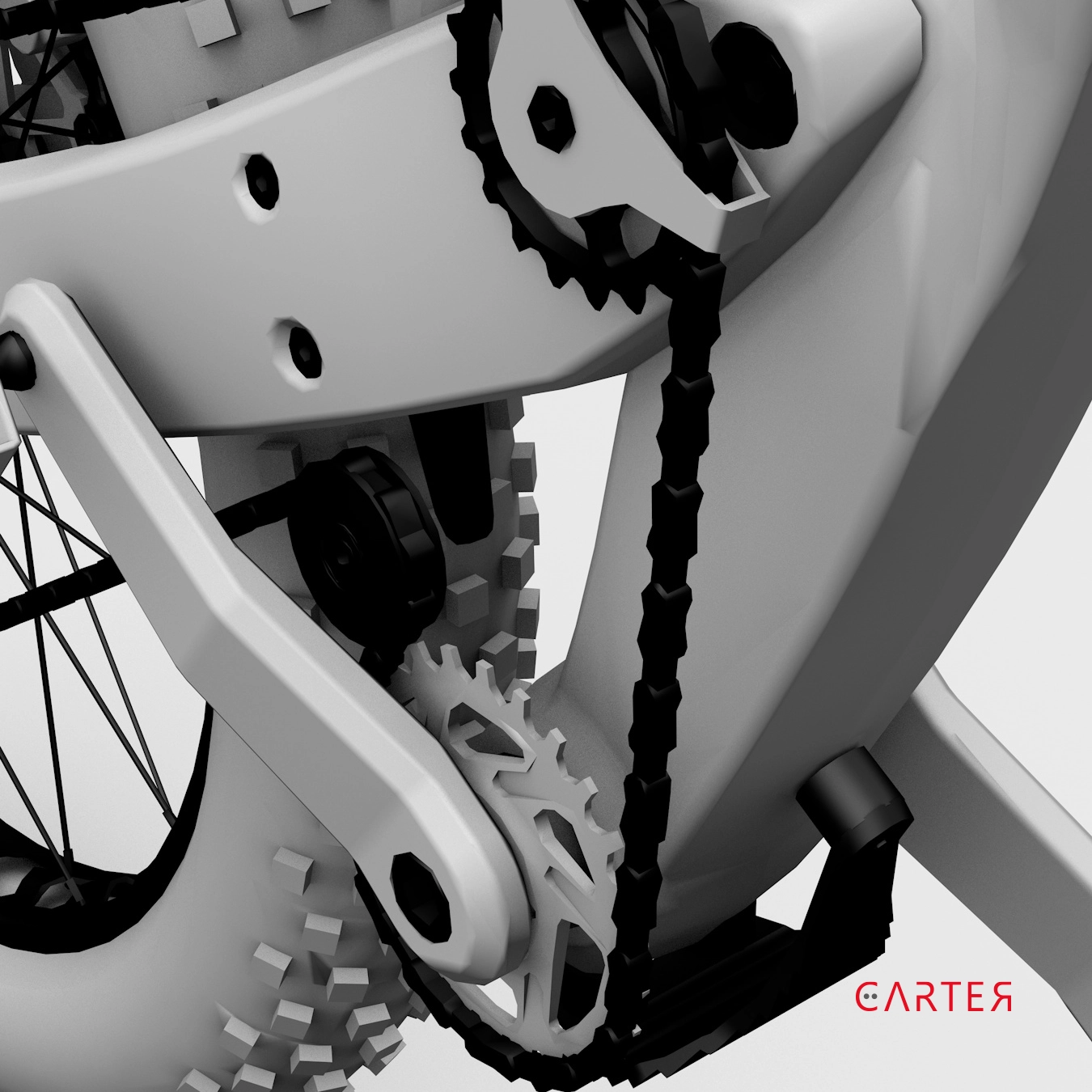 Vélo tout-terrain au design futuriste avec cadre en fibre de carbone et suspension avancée