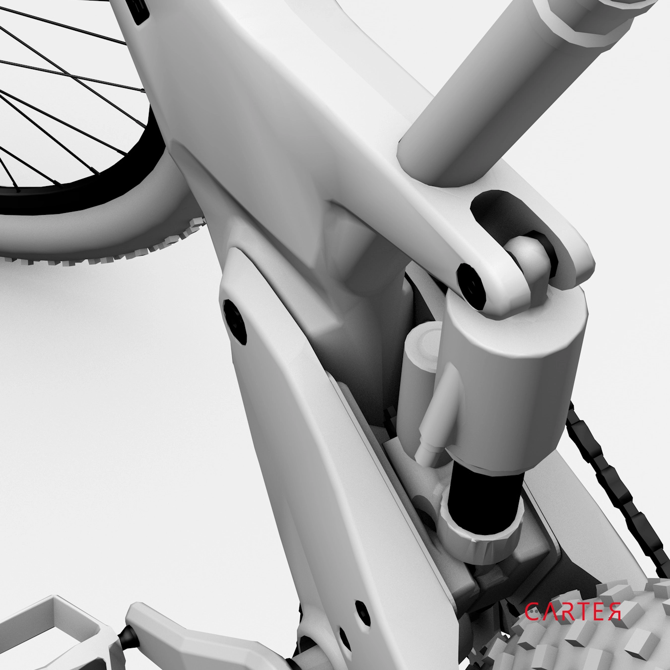 Vélo tout-terrain au design futuriste avec cadre en fibre de carbone et suspension avancée