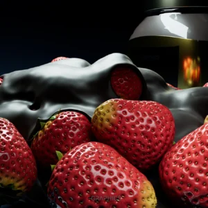 Délicieuses fraises fraîches nappées de chocolat noir fondant, présentées sur un plat élégant. Une tentation gourmande irrésistible capturée dans un rendu 3D réaliste