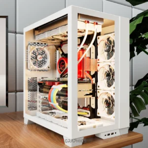 Rendu 3D réaliste d'une carte graphique NVIDIA RTX, avec détails précis du ventilateur et du dissipateur thermique