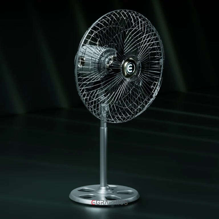 Rendu 3D d’un ventilateur stylisé – idéal pour démontrer des compétences en modélisation et éclairage réaliste.