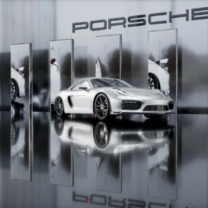 Porsche sportive modélisée en 3D, rendu haute définition et fidèle.