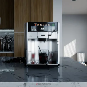 Découvrez la machine à café sublimée en 3D. Un rendu ultra-réaliste pour un design minimaliste et des textures photo-réalistes.