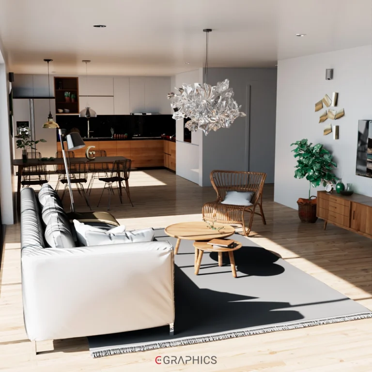 Découvrez un salon 3D hyper réaliste, conçu avec soin pour une immersion totale dans un intérieur moderne et élégant.