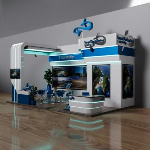 Découvrez notre modélisation 3D de stand display texturé, idéale pour vos présentations et projets marketing.