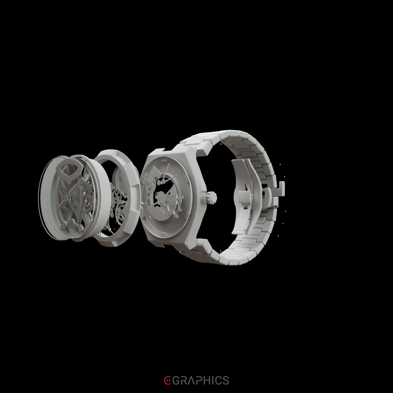 Montre élégante modélisée en 3D sans texture avec détails précis