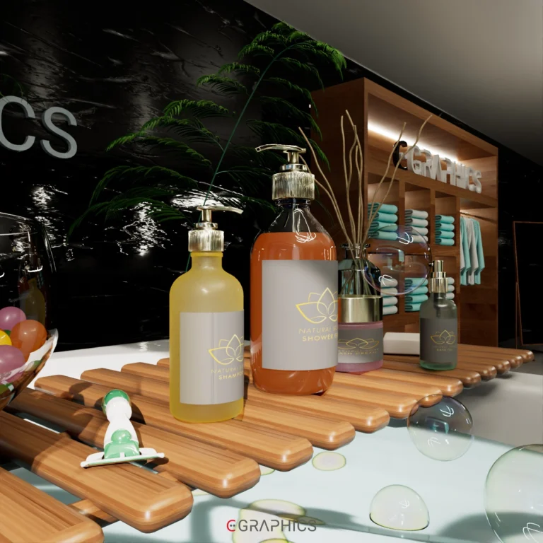 Rendu réaliste flacons cosmétiques
