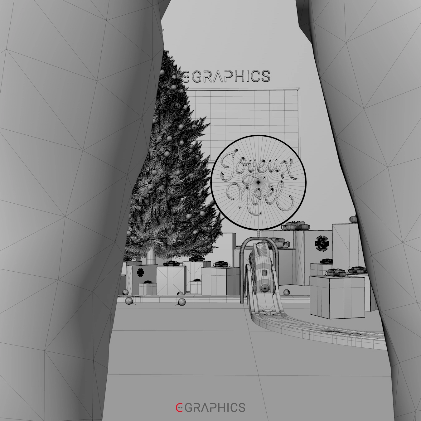 scène festive 3d wireframe