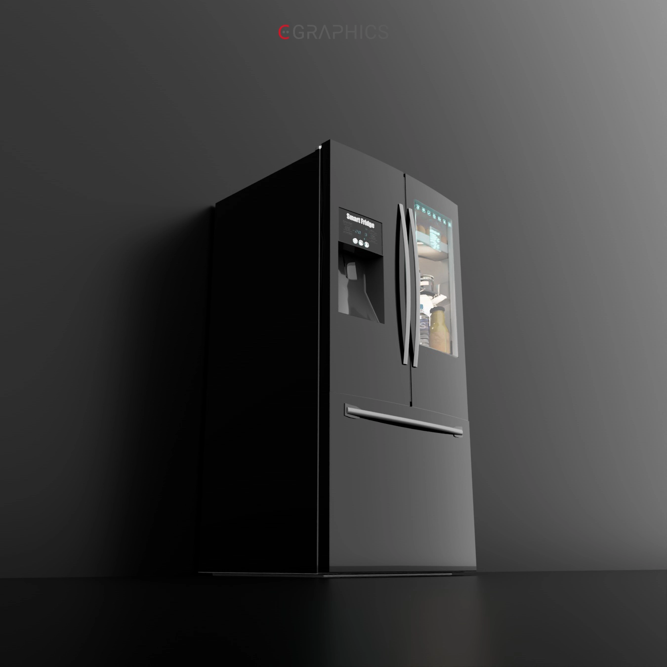 Rendu studio frigo fond sombre