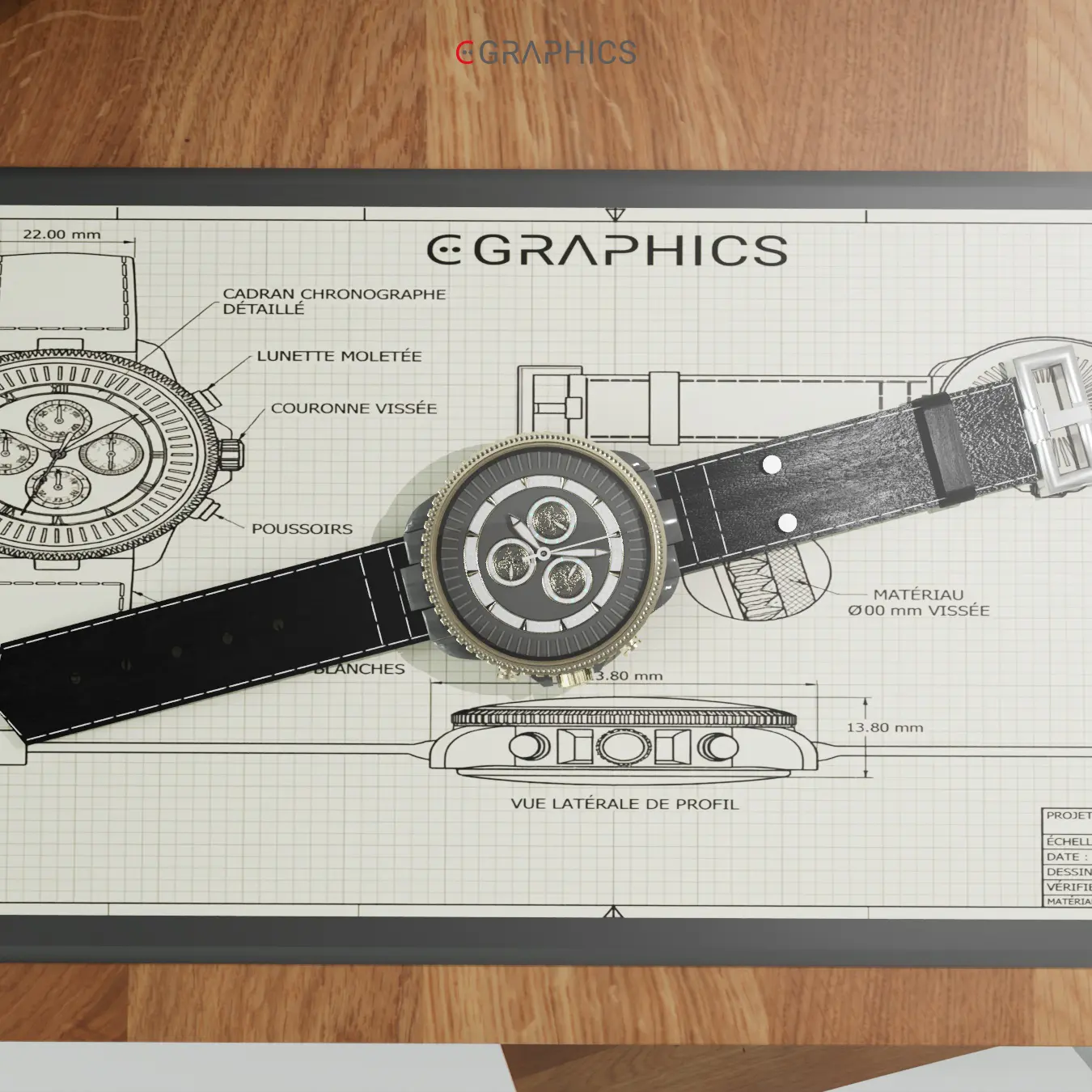 Montre 3D texture cuir grainé