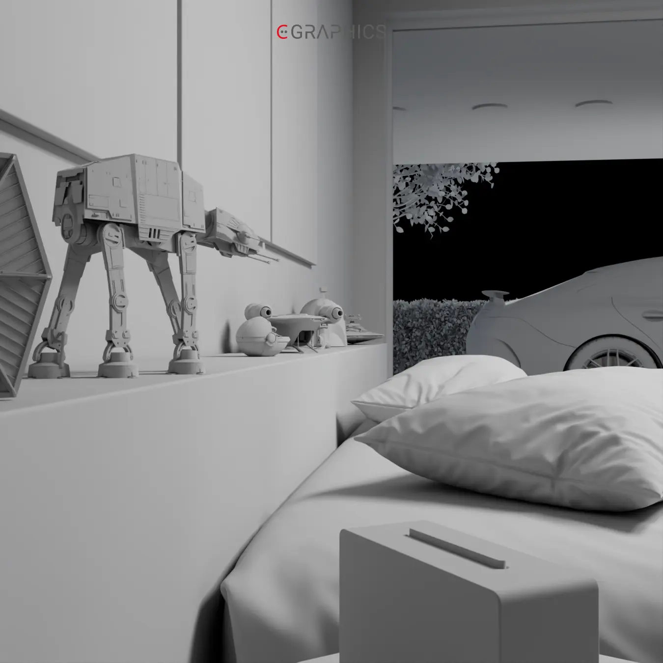 Maquette AT-AT en géométrie 3D blanche