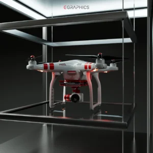 Rendu 3D photoréaliste d'un drone quadricoptère.