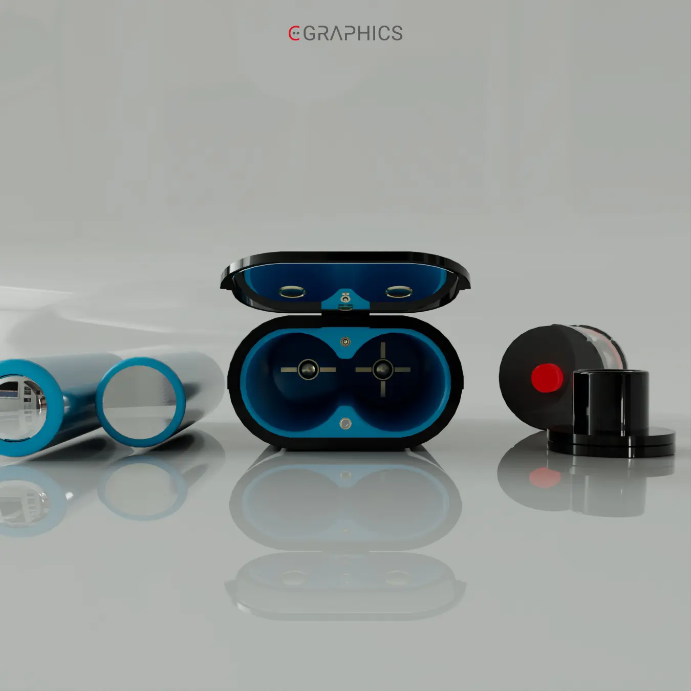 Modélisation 3D logement accus ouvert e-cigarette.
