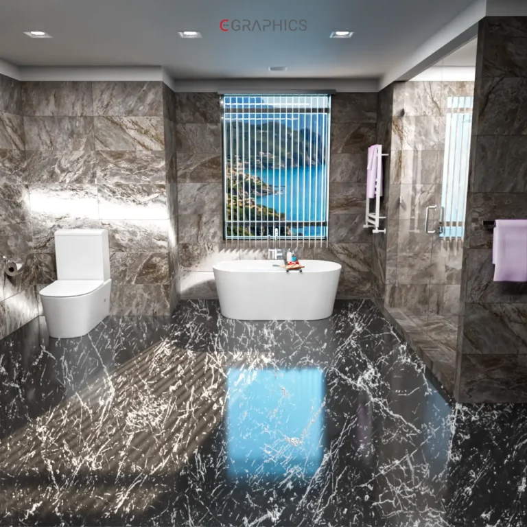 Vue globale salle de bain moderne 3D marbre noir
