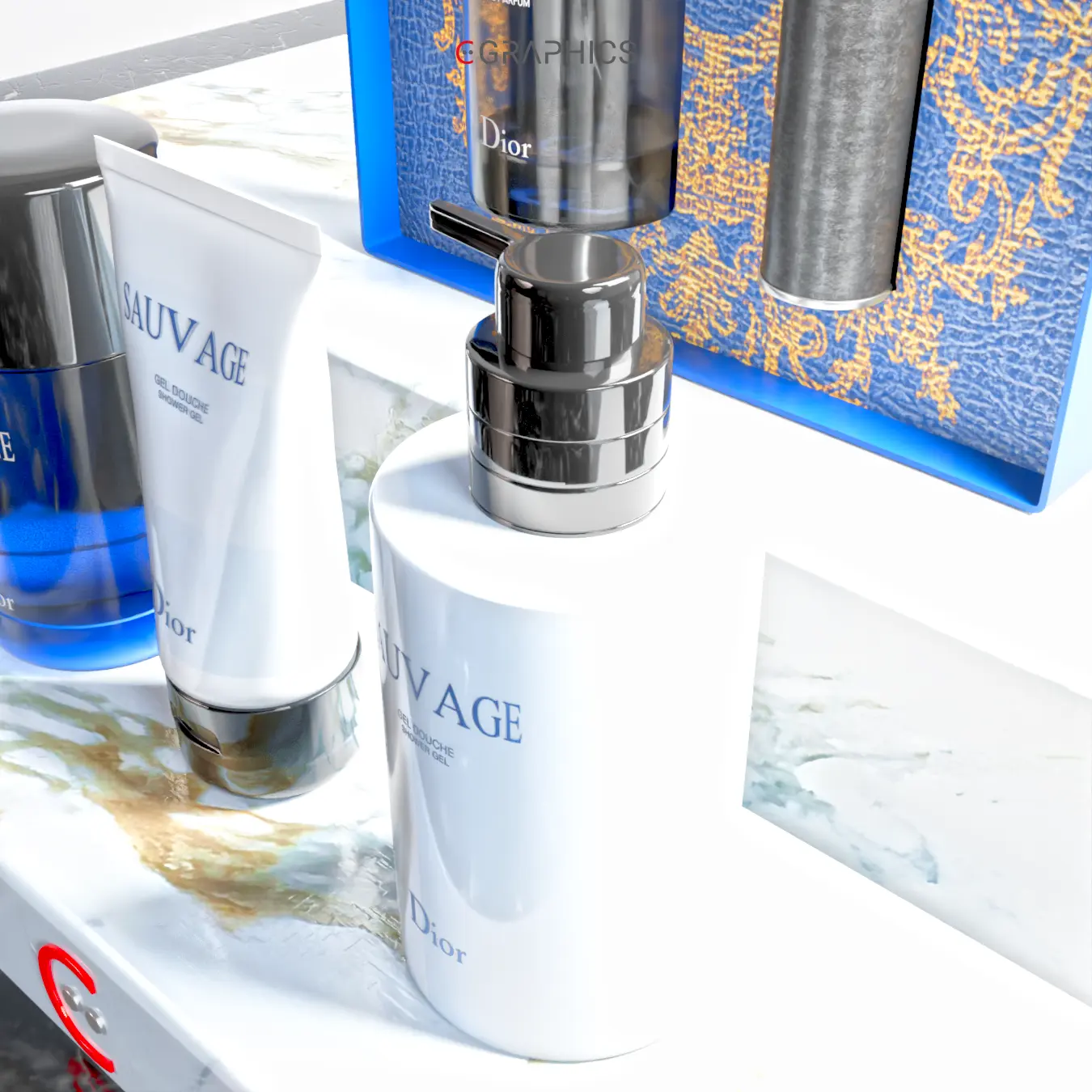 Flacon pompe gel douche Sauvage modélisation 3D