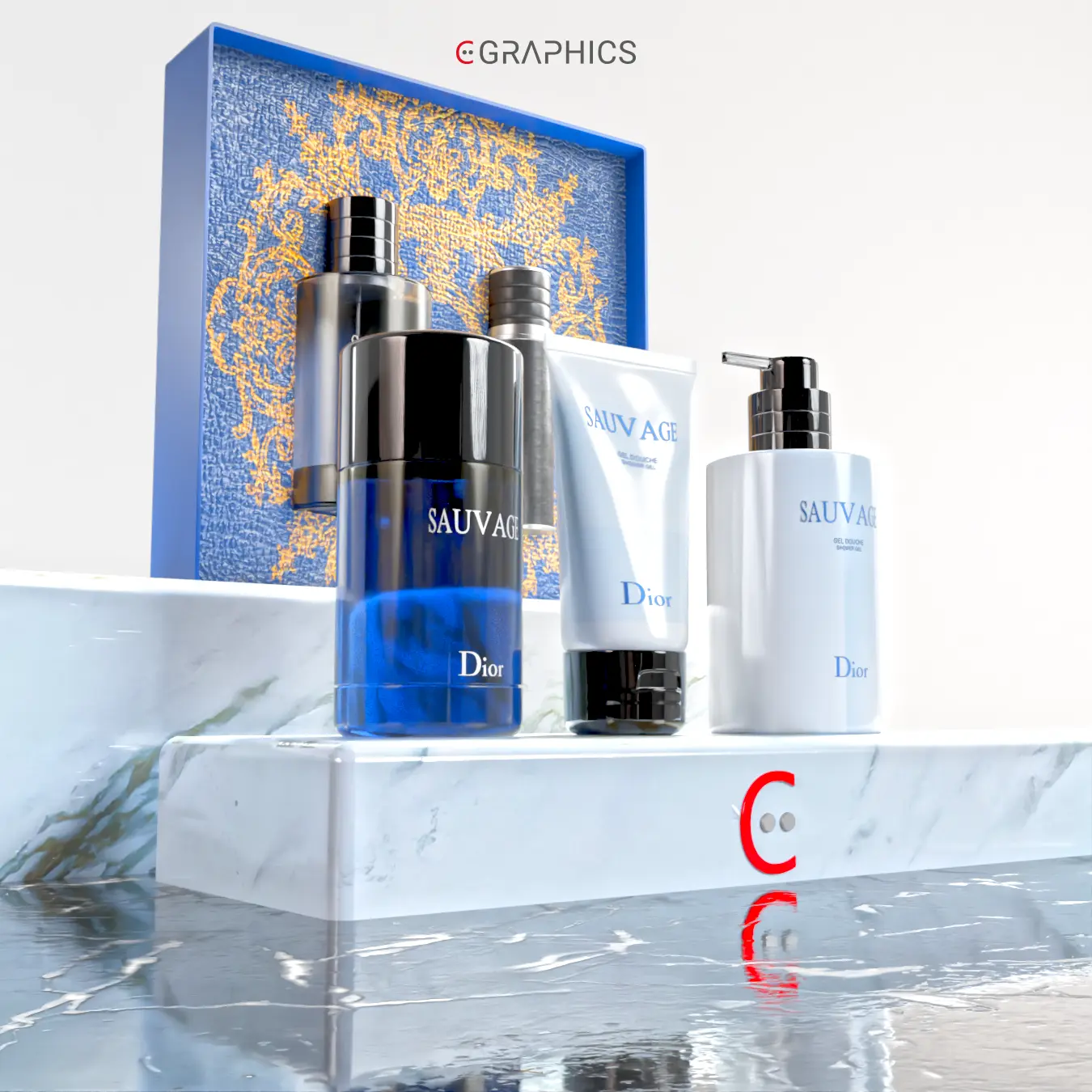 Bouteilles de parfum 3D avec éclairage Arnold Render