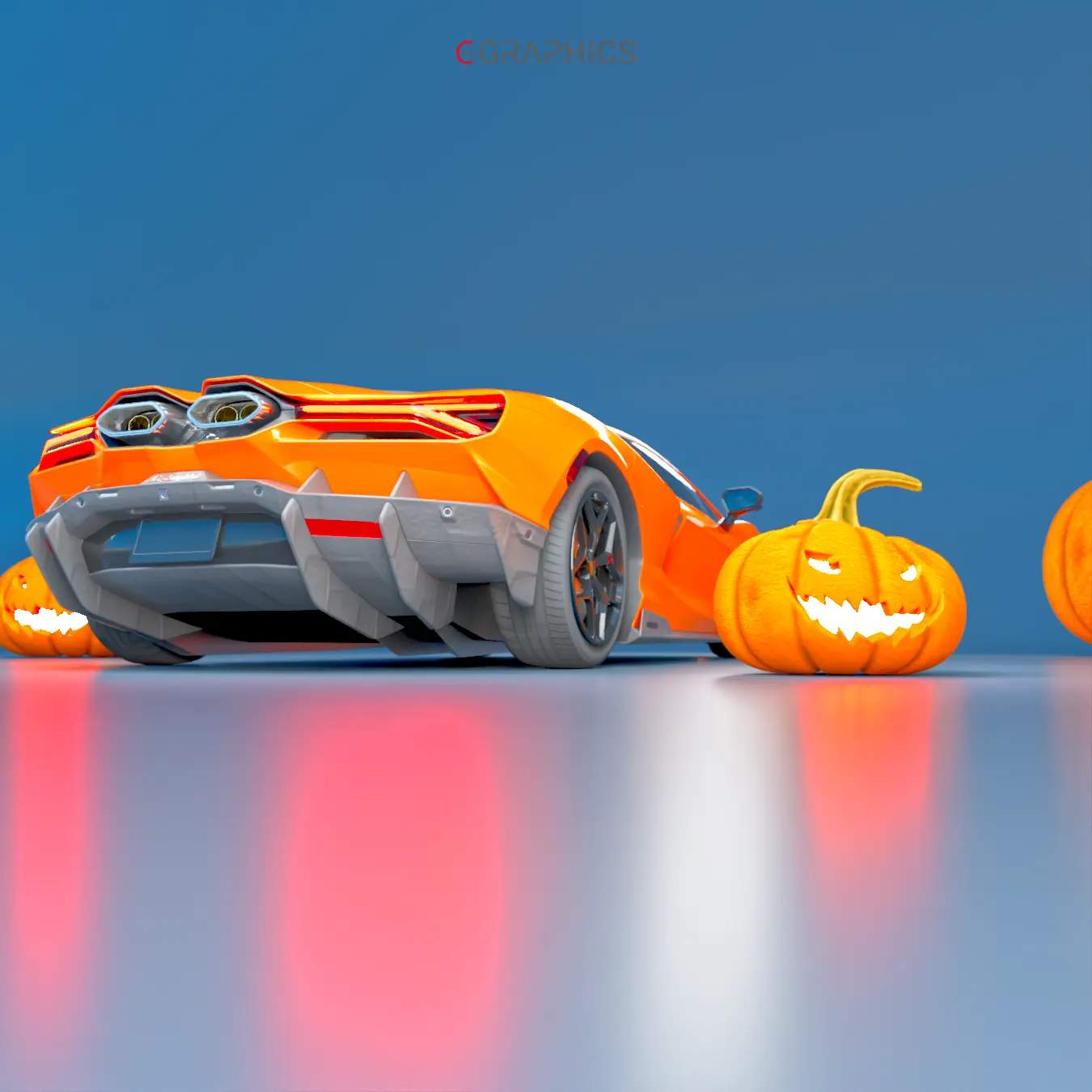 Rendu 3D arrière Lamborghini Revuelto échappement et diffuseur.